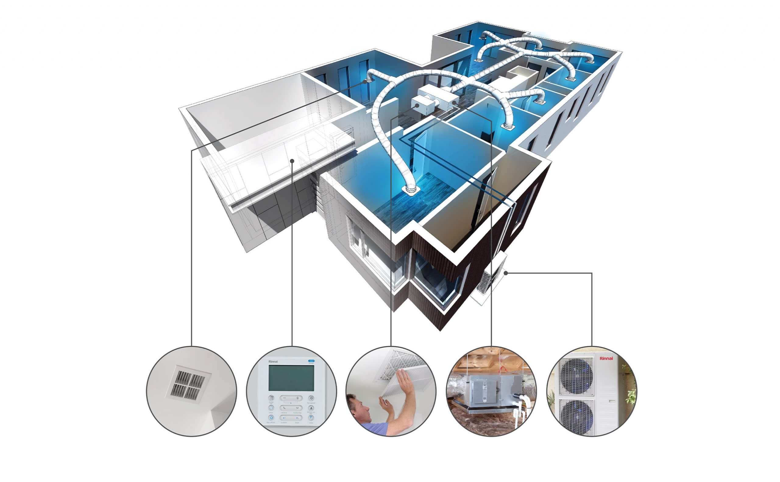 Rinnai Ducted Air Conditioning (3D cooling diagram - callout)