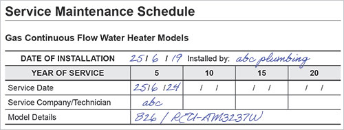 Example of Service Maintenence Schedule Log