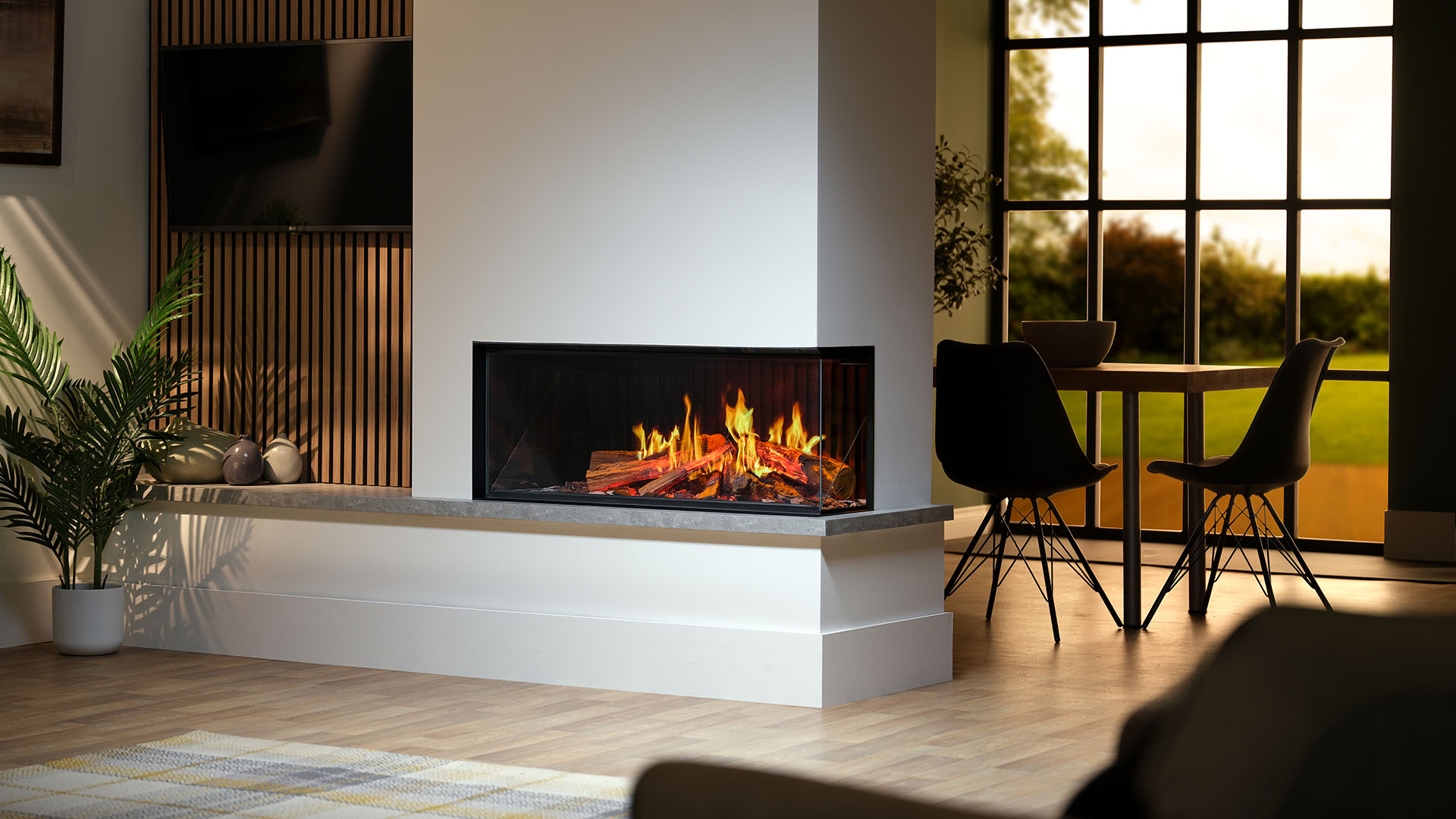 Rinnai EL 1000 Electric Fireplace (lifestyle – corner install)