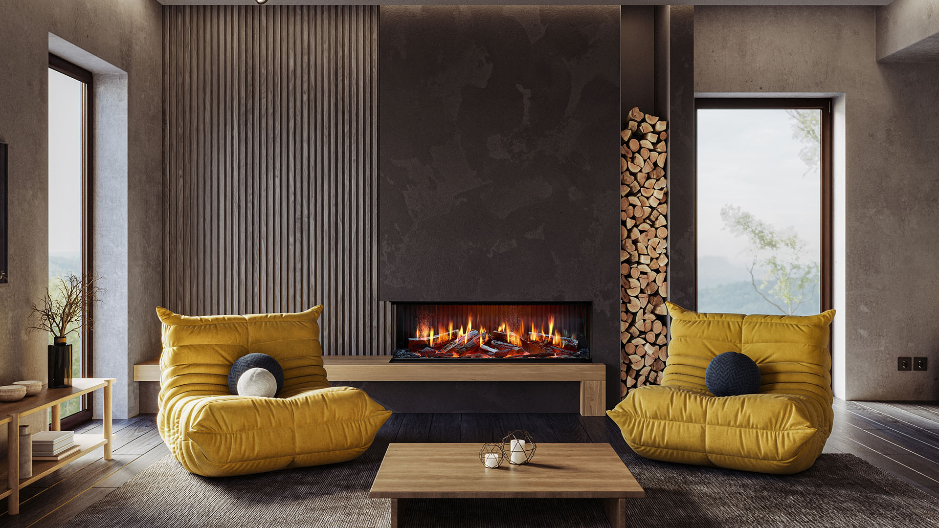 Rinnai EL 1300 Electric Fireplace (lifestyle – corner install)
