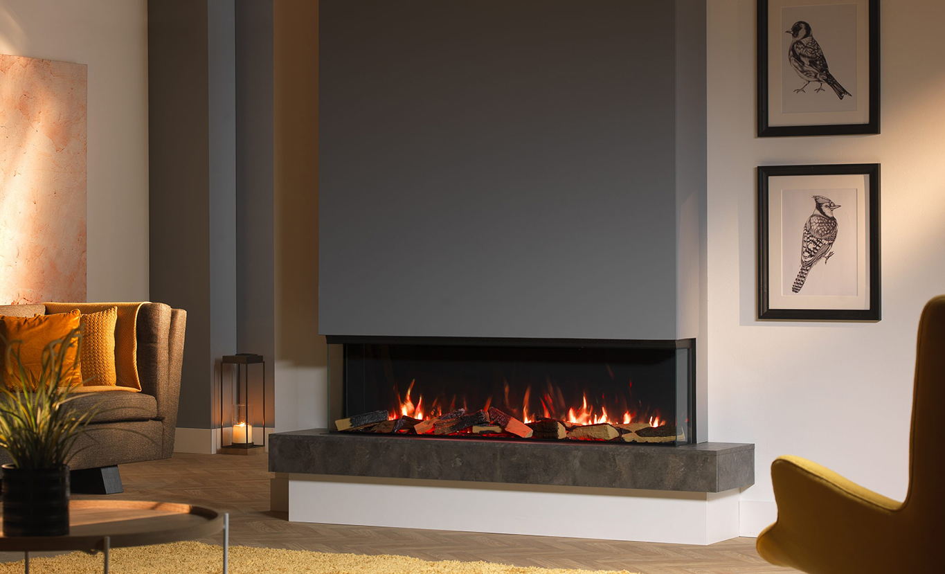Rinnai ES 1800 Electric Fireplace (lifestyle - blue grey wall)