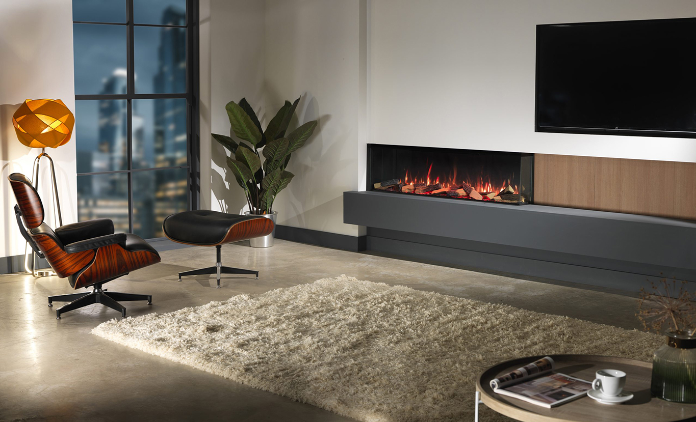 Rinnai ES 1800 Electric Fireplace (lifestyle - inset retro chair)