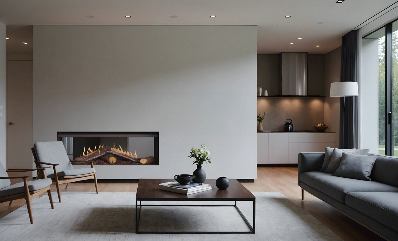 Rinnai LS 1000F Gas Fireplace (lifestyle – double sided living room)