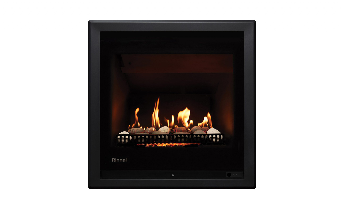 Rinnai 650 Gas Fireplace (matte black frame)