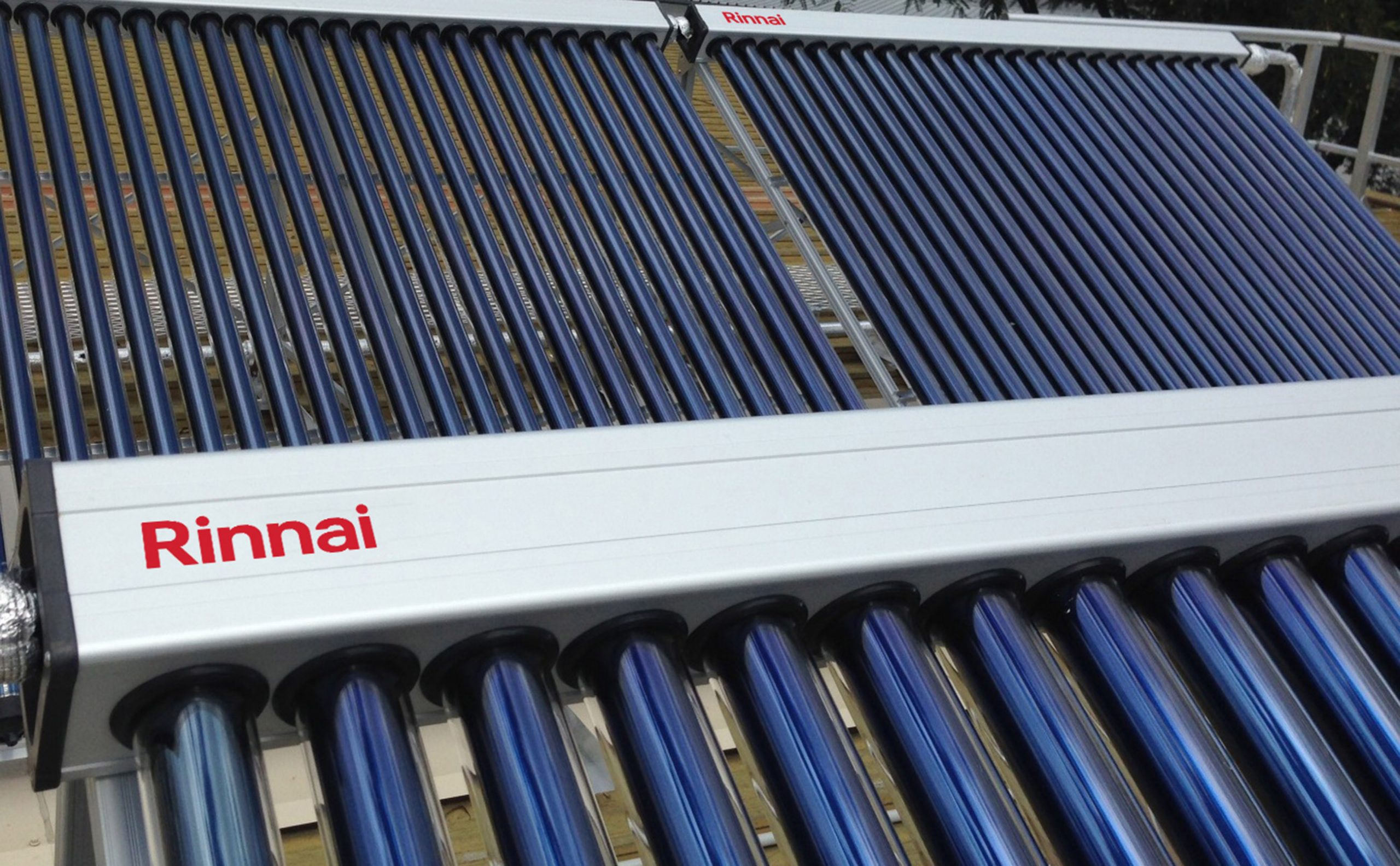 Rinnai Commercial Solar Pre-heat Evacuated Tubes System (rooftop - close up)