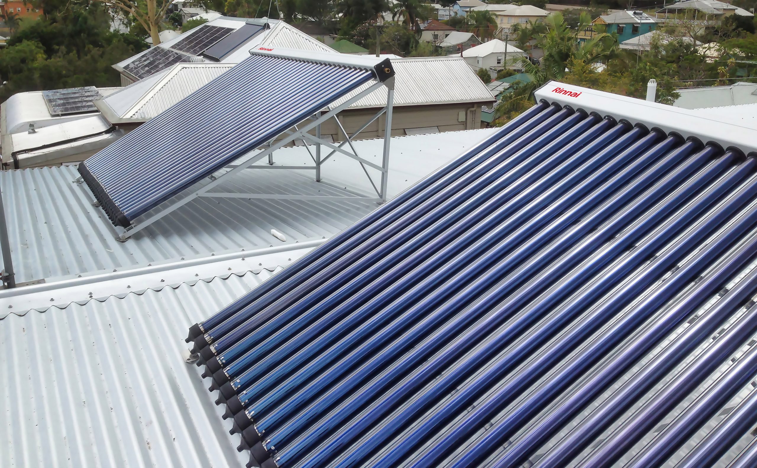 Rinnai Commercial Solar Pre-heat Evacuated Tubes System (rooftop - right)