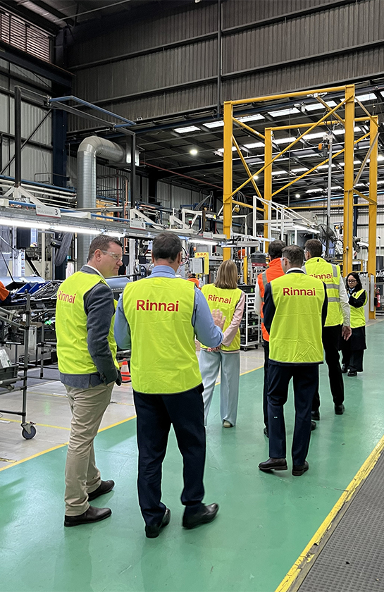 The Premier and key Ministers touring the Rinnai manufacturing factory